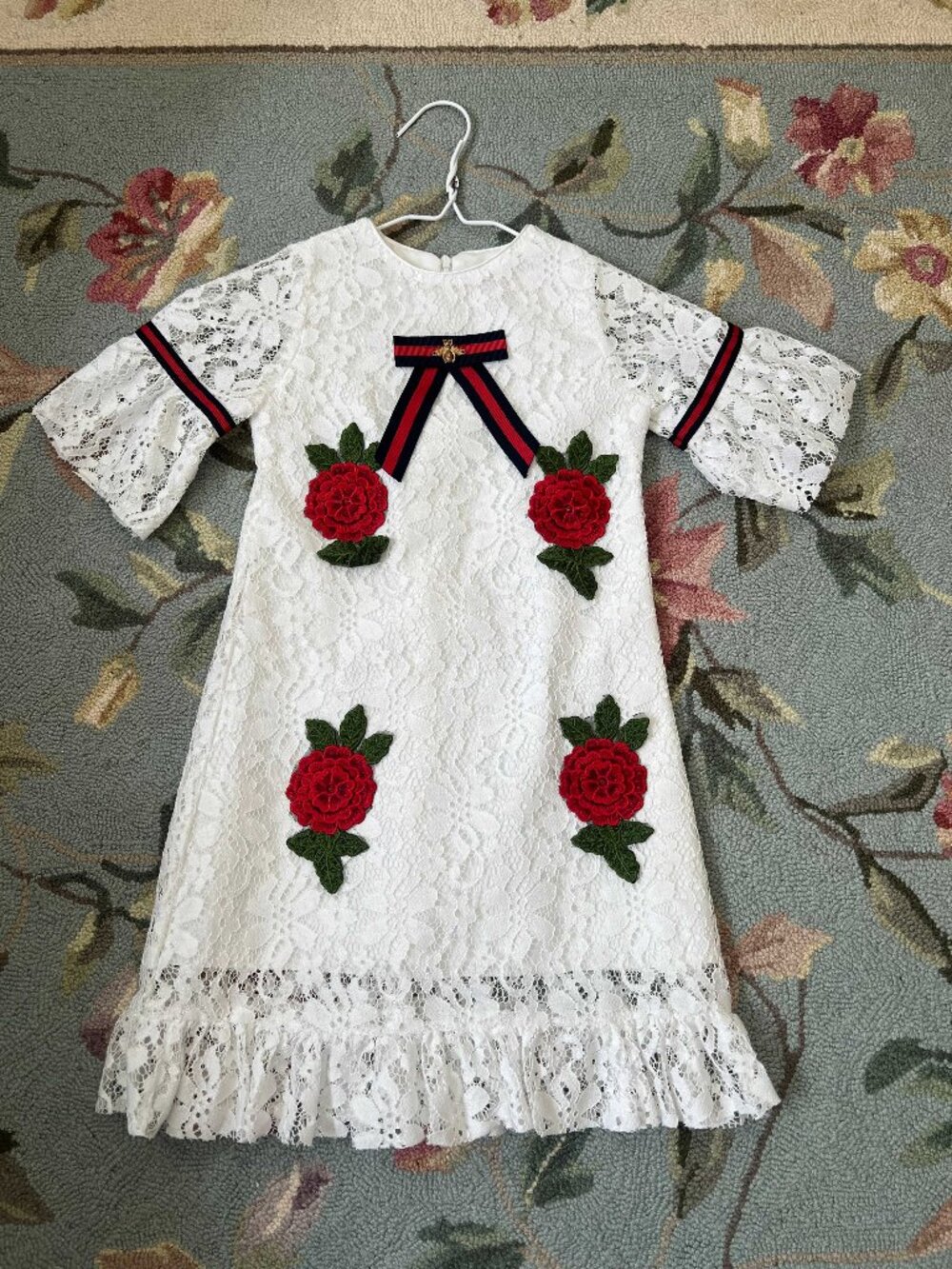 HA by Hilsh Shrines White Lace Dress Red Rose Girls 6-7 Years